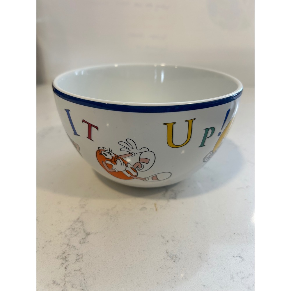 M&M's Mars Ceramic Cereal Soup‎ Bowl Laughing It Up Characters White Blue Rim